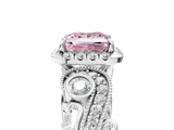 White gold Fancy Pink Princess Cut Halo Diamond Ring with Milgrain and Bezel Accents on a Split Shank Band_11
