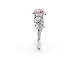 White gold Fancy Pink Princess Cut Halo Diamond Ring with Milgrain and Bezel Accents on a Split Shank Band_14