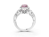White gold Fancy Pink Princess Cut Halo Diamond Ring with Milgrain and Bezel Accents on a Split Shank Band_15