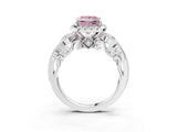White gold Fancy Pink Princess Cut Halo Diamond Ring with Milgrain and Bezel Accents on a Split Shank Band_9
