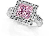 White gold Fancy Pink Princess  Cut Halo Diamond Ring with Pavé Band and Four-Prong Setting_25