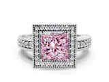 White gold Fancy Pink Princess  Cut Halo Diamond Ring with Pavé Band and Four-Prong Setting_33