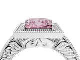 White gold Fancy Pink Princess  Cut Halo Diamond Ring with Pavé Band and Four-Prong Setting_37