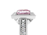 White gold Fancy Pink Princess  Cut Halo Diamond Ring with Pavé Band and Four-Prong Setting_38
