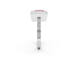White gold Fancy Pink Princess  Cut Halo Diamond Ring with Pavé Band and Milgrain Prong Setting_30