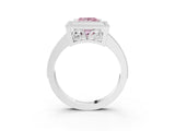 White gold Fancy Pink Princess  Cut Halo Diamond Ring with Pavé Band and Milgrain Prong Setting_31