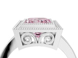 White gold Fancy Pink Princess  Cut Halo Diamond Ring with Pavé Band and Milgrain Prong Setting_32