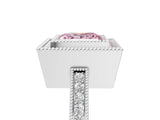 White gold Fancy Pink Princess  Cut Halo Diamond Ring with Pavé Band and Milgrain Prong Setting_33