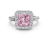 White gold Fancy Pink Princess Cut Halo Diamond Ring with Pavé Band and Three-Prong Setting_12