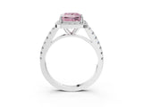 White gold Fancy Pink Princess Cut Halo Diamond Ring with Pavé Band and Three-Prong Setting_15