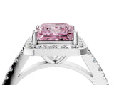 White gold Fancy Pink Princess Cut Halo Diamond Ring with Pavé Band and Three-Prong Setting_16