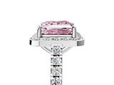 White gold Fancy Pink Princess Cut Halo Diamond Ring with Pavé Band and Three-Prong Setting_17