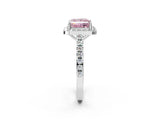 White gold Fancy Pink Princess Cut Halo Diamond Ring with Pavé Band and Three-Prong Setting_2