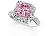 White gold Fancy Pink Princess Cut Halo Diamond Ring with Pavé Band_37