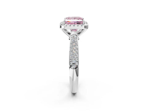 White gold Fancy Pink Princess Cut Halo Diamond Ring with Pavé Band_38