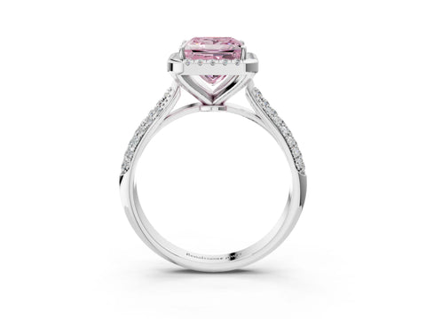 White gold Fancy Pink Princess Cut Halo Diamond Ring with Pavé Band_39