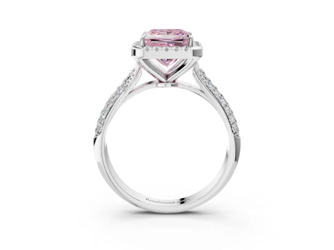 White gold Fancy Pink Princess Cut Halo Diamond Ring with Pavé Band_3