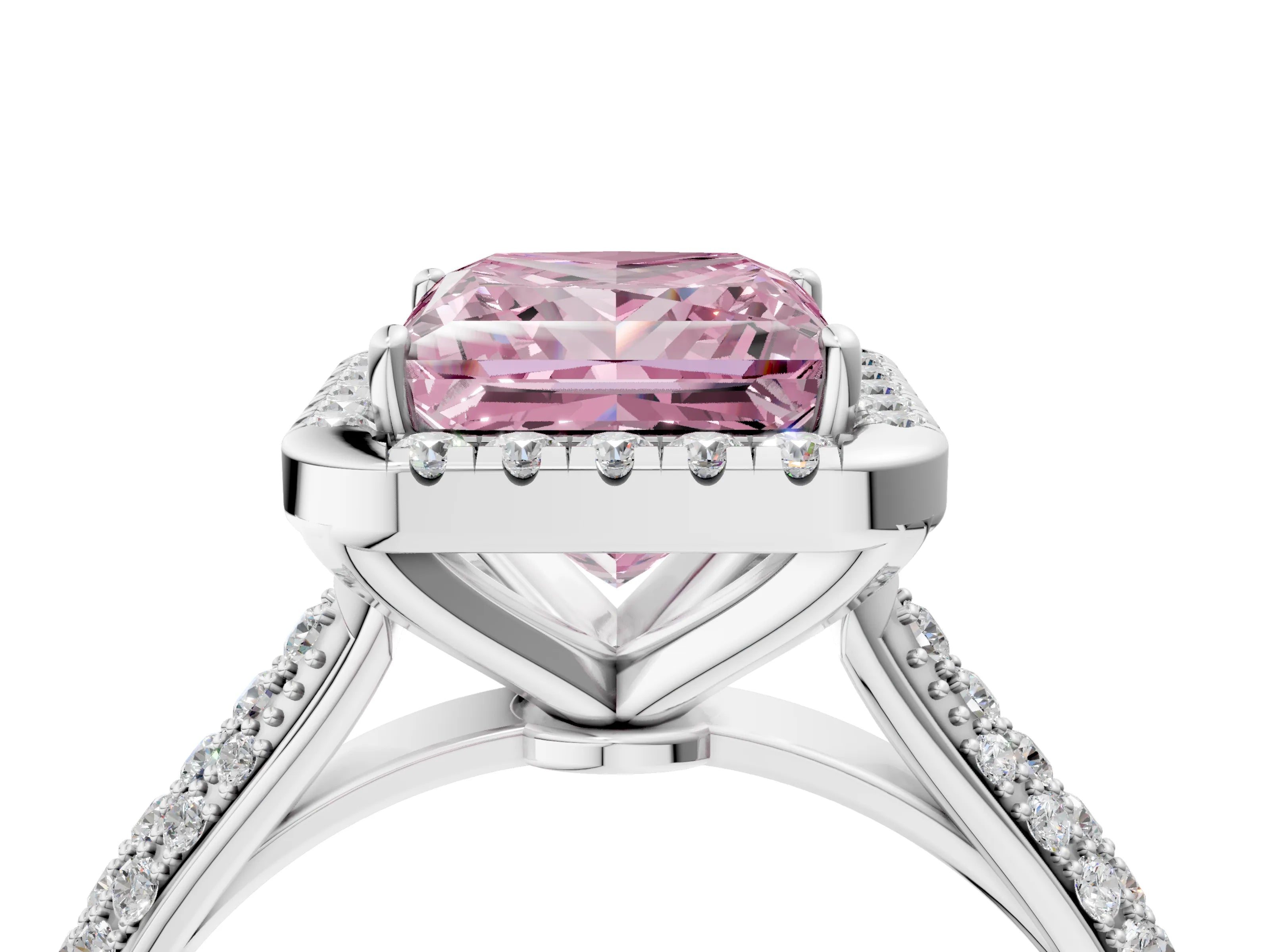 White gold Fancy Pink Princess Cut Halo Diamond Ring with Pavé Band_40