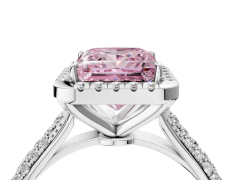 White gold Fancy Pink Princess Cut Halo Diamond Ring with Pavé Band_40