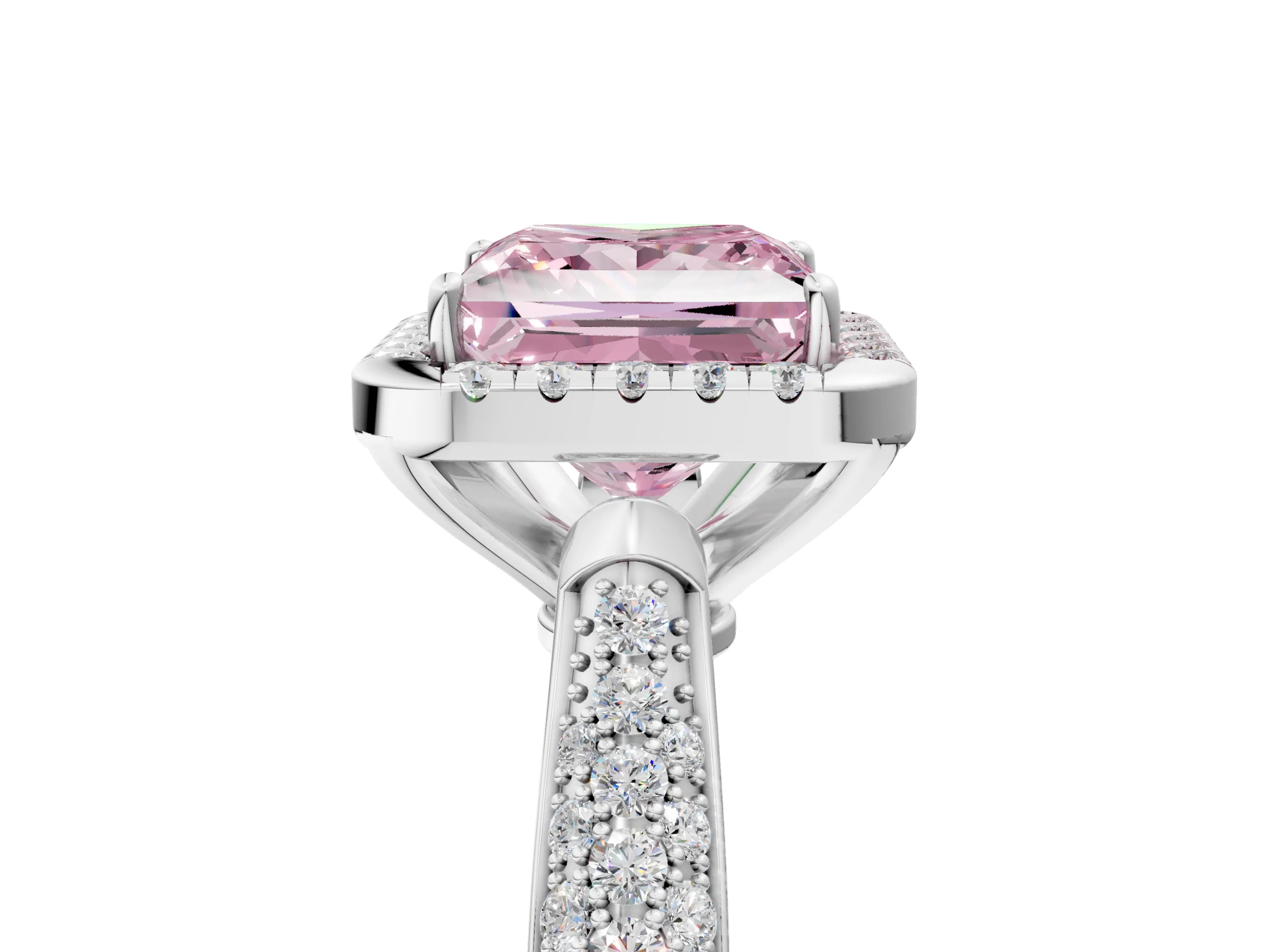 White gold Fancy Pink Princess Cut Halo Diamond Ring with Pavé Band_41