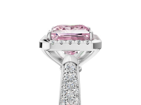 White gold Fancy Pink Princess Cut Halo Diamond Ring with Pavé Band_41