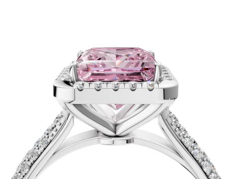 White gold Fancy Pink Princess Cut Halo Diamond Ring with Pavé Band_4
