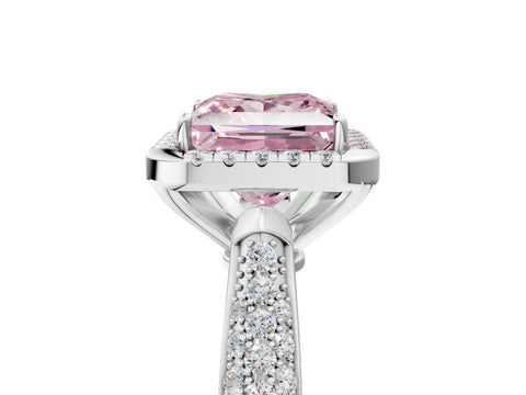 White gold Fancy Pink Princess Cut Halo Diamond Ring with Pavé Band_5
