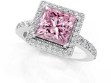White gold Fancy Pink Princess  Cut Halo Diamond Ring with Pave Band and Four-Prong Setting_1