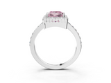 White gold Fancy Pink Princess  Cut Halo Diamond Ring with Pave Band and Four-Prong Setting_3