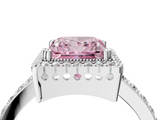 White gold Fancy Pink Princess  Cut Halo Diamond Ring with Pave Band and Four-Prong Setting_4