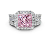 White gold Fancy Pink Princess Cut Halo Diamond Ring with Round  Split Shank and Prong Setting_58