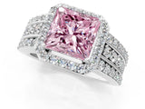 White gold Fancy Pink Princess Cut Halo Diamond Ring with Round  Split Shank and Prong Setting_59