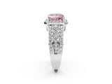 White gold Fancy Pink Princess Cut Halo Diamond Ring with Round  Split Shank and Prong Setting_60