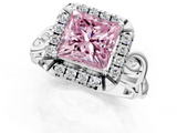 White gold Fancy Pink Princess  Cut Halo Diamond Ring with Scrollwork Band and Four-Prong Setting_1