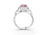 White gold Fancy Pink Princess  Cut Halo Diamond Ring with Scrollwork Band and Four-Prong Setting_3