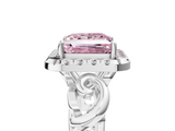 White gold Fancy Pink Princess  Cut Halo Diamond Ring with Scrollwork Band and Four-Prong Setting_5