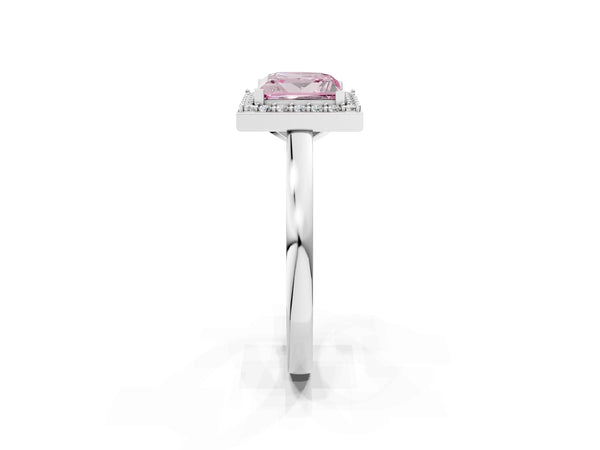 Platinum Fancy Pink Princess Cut Halo Diamond Ring with Solitaire Band and Prong Setting
