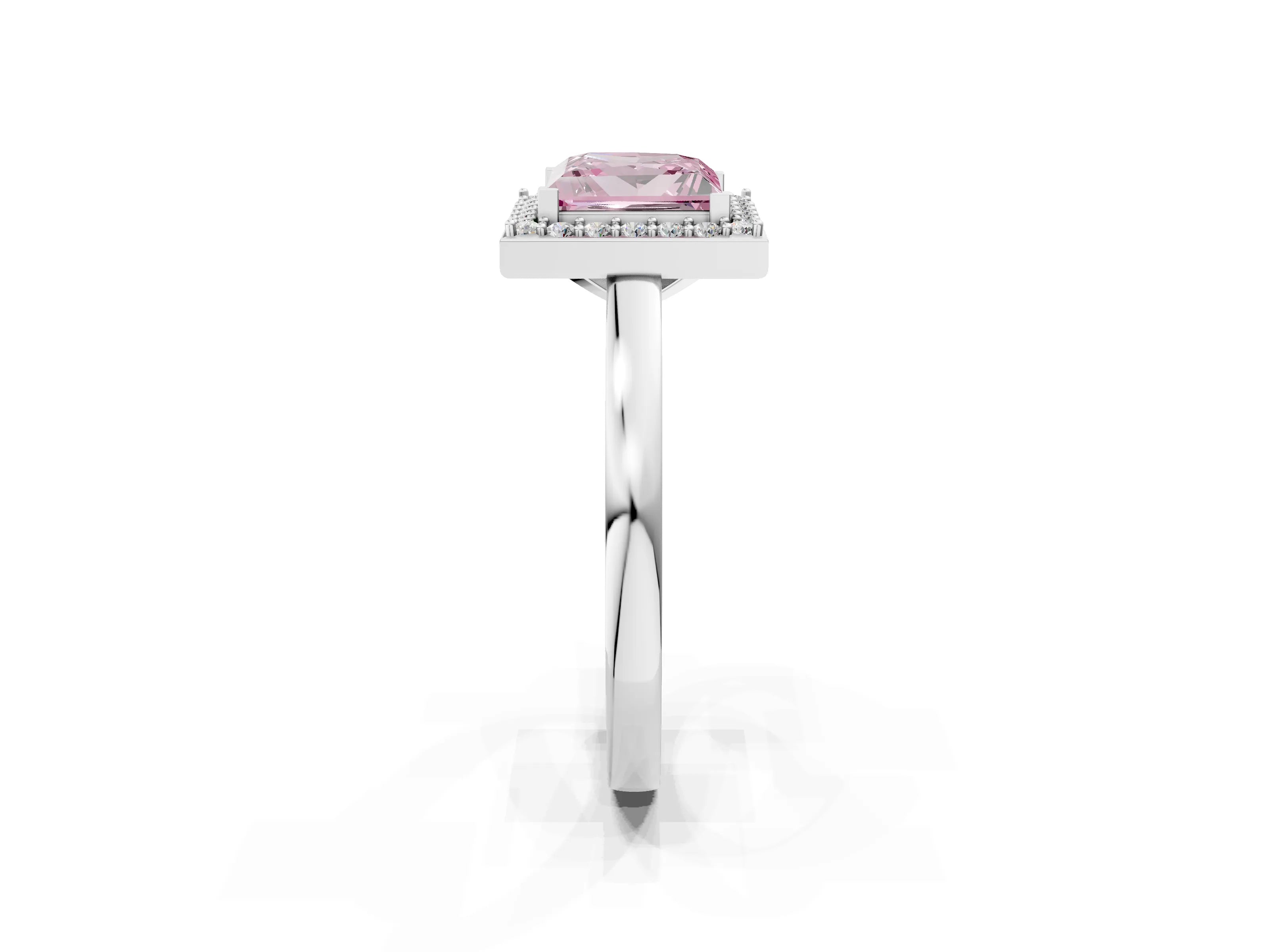 White gold Fancy Pink Princess Cut Halo Diamond Ring with Solitaire Band and Prong Setting_2