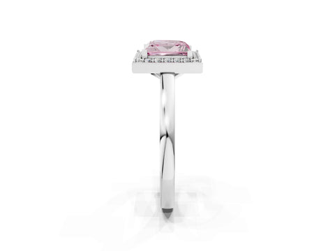 White gold Fancy Pink Princess Cut Halo Diamond Ring with Solitaire Band and Prong Setting_2