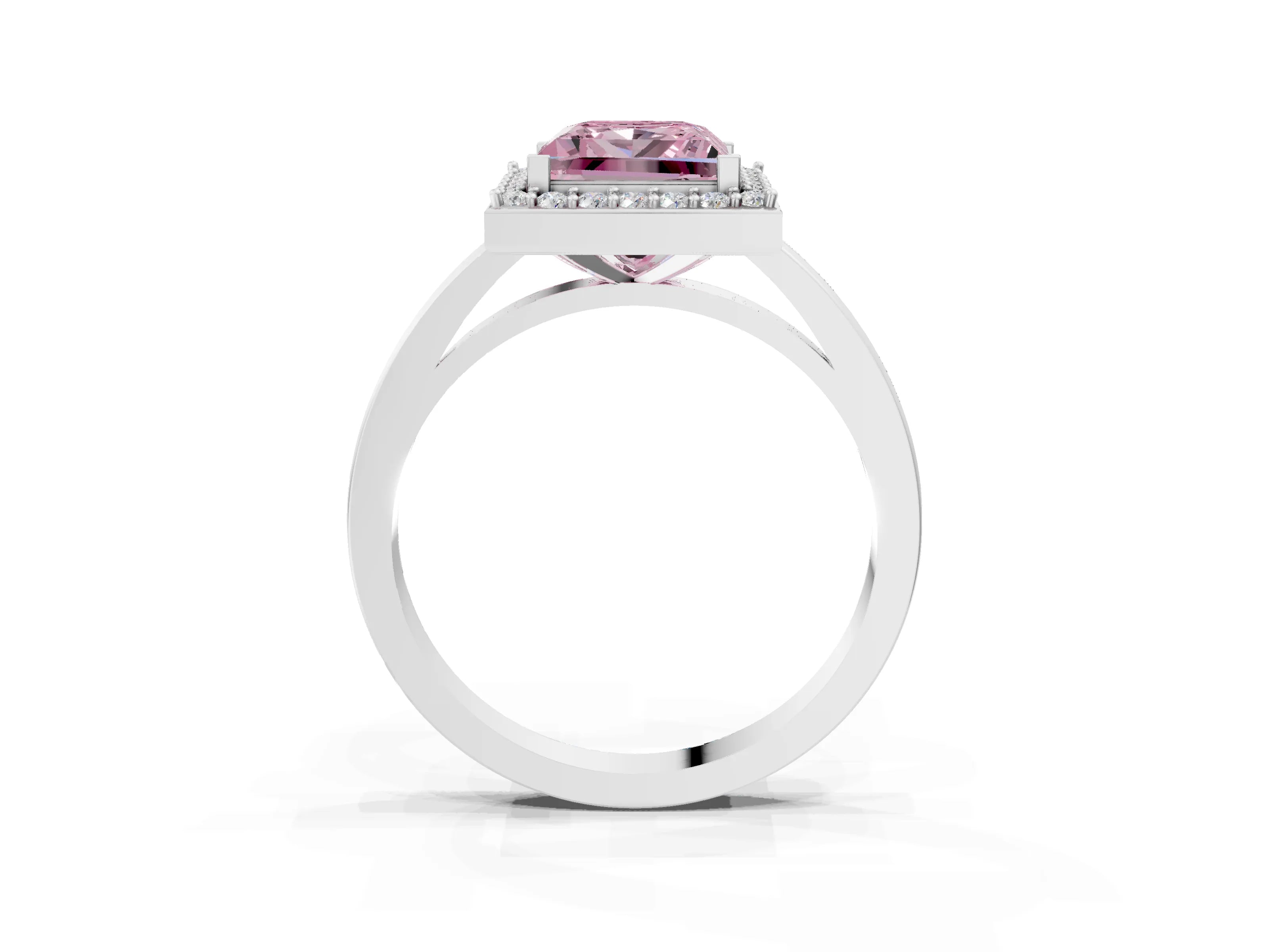 White gold Fancy Pink Princess Cut Halo Diamond Ring with Solitaire Band and Prong Setting_3