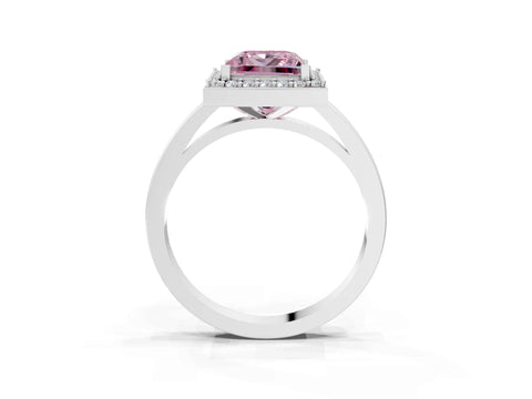 White gold Fancy Pink Princess Cut Halo Diamond Ring with Solitaire Band and Prong Setting_3