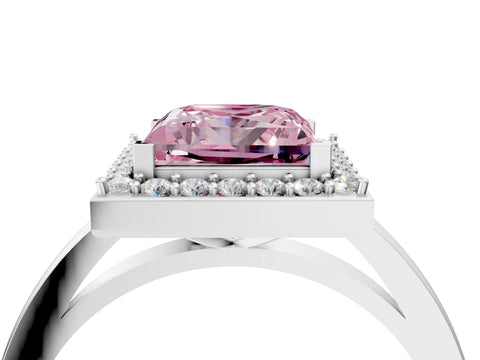 White gold Fancy Pink Princess Cut Halo Diamond Ring with Solitaire Band and Prong Setting_4