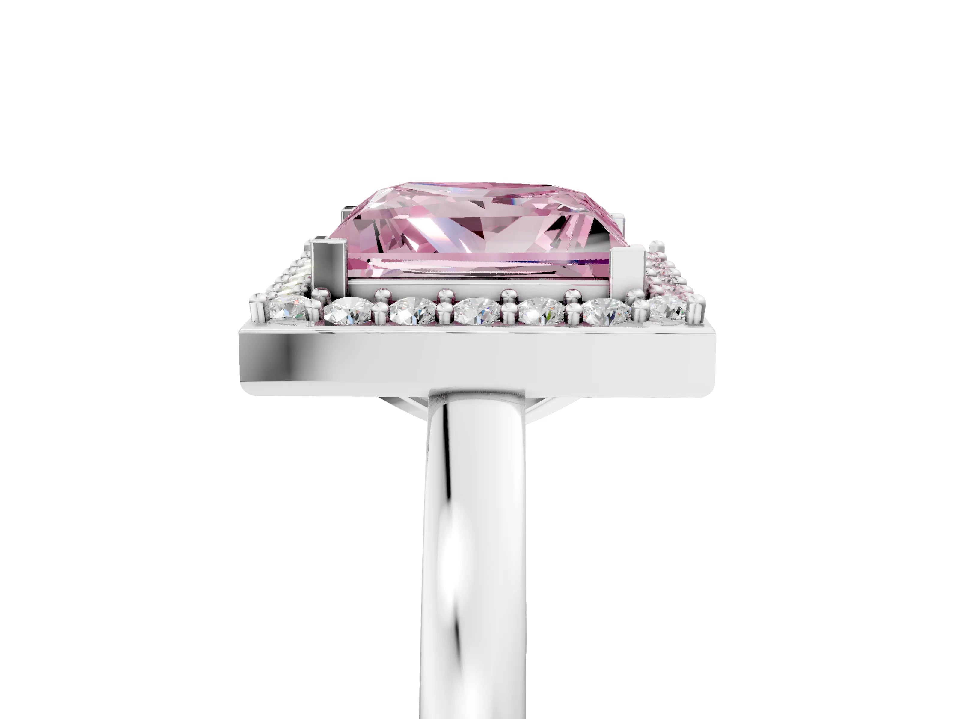White gold Fancy Pink Princess Cut Halo Diamond Ring with Solitaire Band and Prong Setting_5