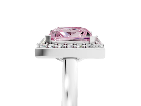 White gold Fancy Pink Princess Cut Halo Diamond Ring with Solitaire Band and Prong Setting_5