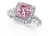 White gold Fancy Pink Princess Cut Halo Diamond Solitaire with Filigree Band and Four-Prong Setting_13