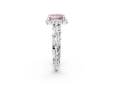 White gold Fancy Pink Princess Cut Halo Diamond Solitaire with Filigree Band and Four-Prong Setting_14