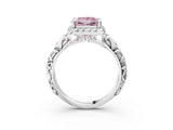White gold Fancy Pink Princess Cut Halo Diamond Solitaire with Filigree Band and Four-Prong Setting_15