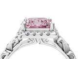 White gold Fancy Pink Princess Cut Halo Diamond Solitaire with Filigree Band and Four-Prong Setting_16