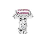 White gold Fancy Pink Princess Cut Halo Diamond Solitaire with Filigree Band and Four-Prong Setting_17