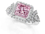 White gold Fancy Pink Princess Cut Halo Diamond Split Shank Engagement Ring with Four-Prong Setting_1